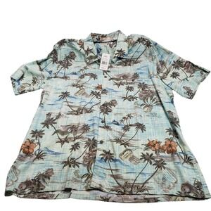 NWT Campia Moda Mens Tropical Scenic Sport Shirt L Turquoise 96176 Rayon